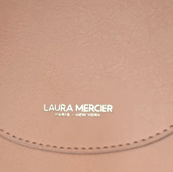 Laura Mercier Blush Pink Crossbody Bag Mini Saddle Pouch Gold Logo NWOT - Picture 2 of 4